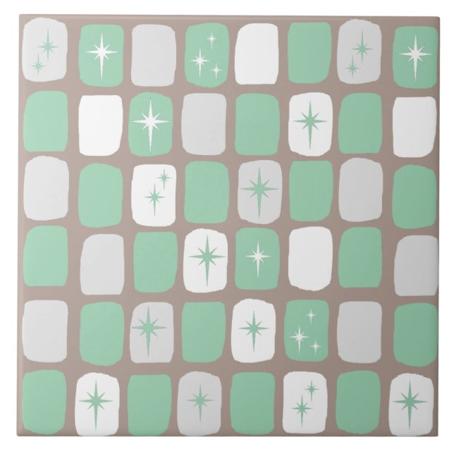 Azulejo retro de Starbursts do jade (Frente)