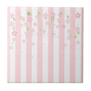 Azulejo Rosa e Listra Branca Flores Floral
