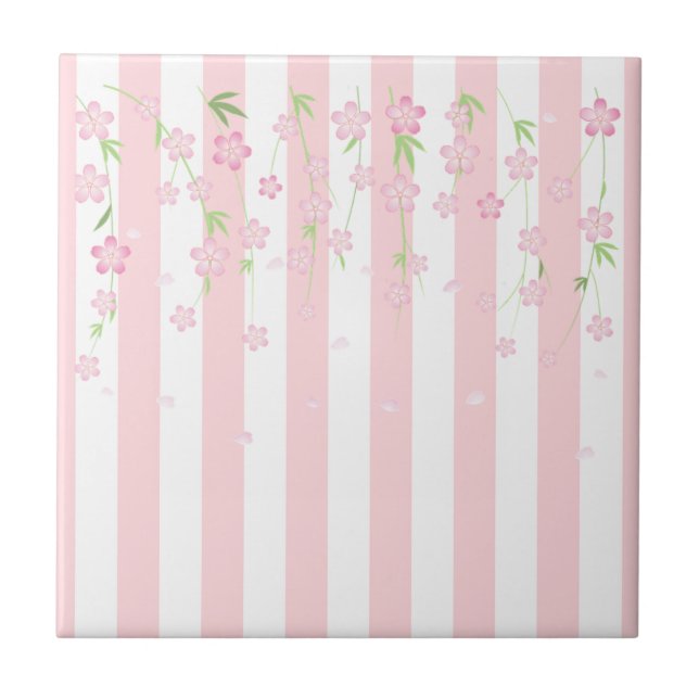 Azulejo Rosa e Listra Branca Flores Floral (Frente)