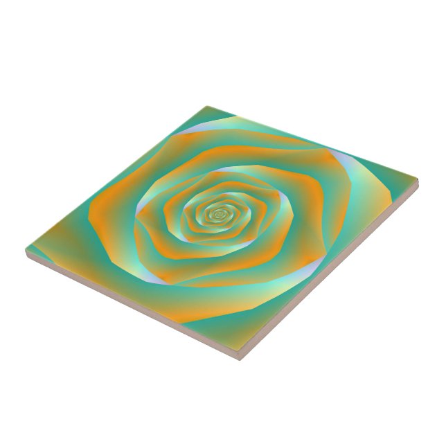 Azulejo Rosa espiral laranja e verde (Lateral)