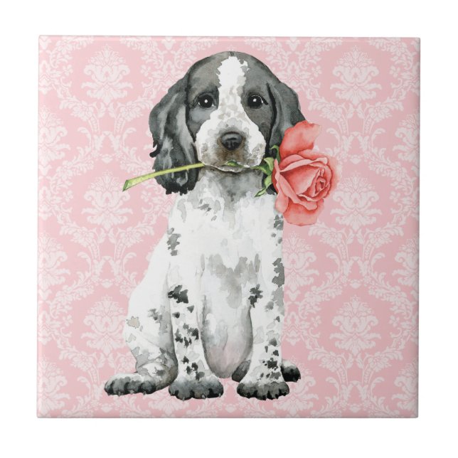 Azulejo Rosa Inglês Cocker Spaniel Cerâmica (Frente)