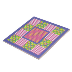 Azulejo: Rosa: Prímulas, bolinhas, guingão