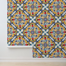 Azulejo Siciliano em Maiolica Vermelho Açafrão Flo