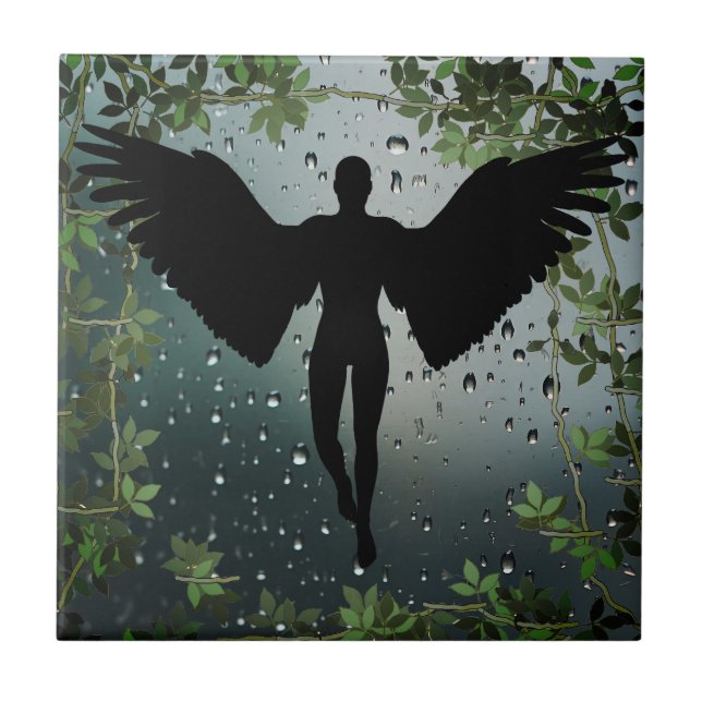 Azulejo Silhueta de Anjo de Vidro com Hera Chuvosa (Frente)