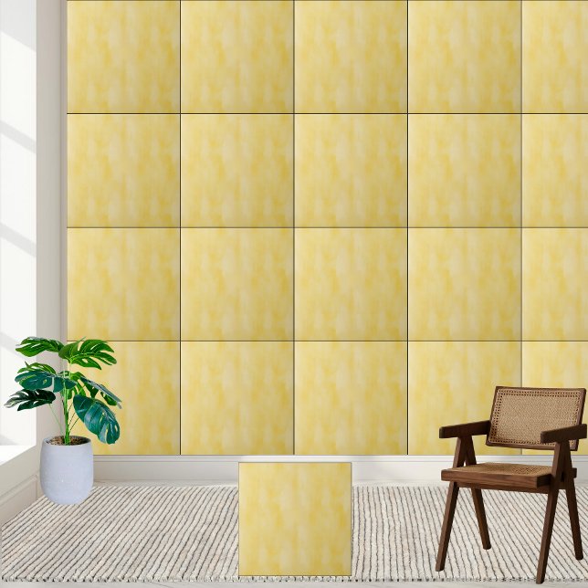 Azulejo Solar Amarelo-Aquoso Cerâmico (Sunny Yellow Watercolor Ceramic Tile)