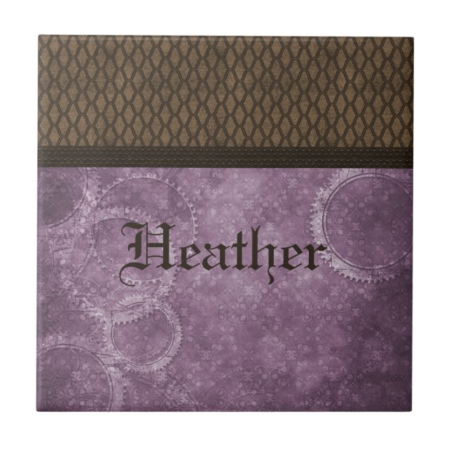 Azulejo Steampunk de Engrenagem Metálica, Puro (Frente)