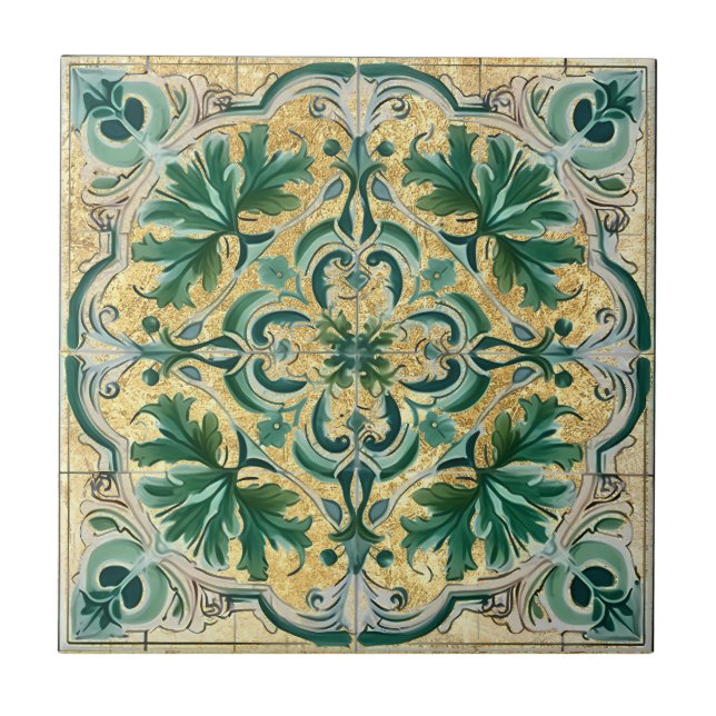Azulejo Talavera Azulejo Dourado Verde (Frente)