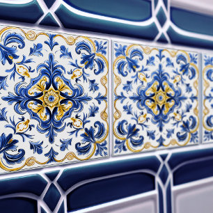Azulejo Talavera Cerâmico Azul e Amarelo