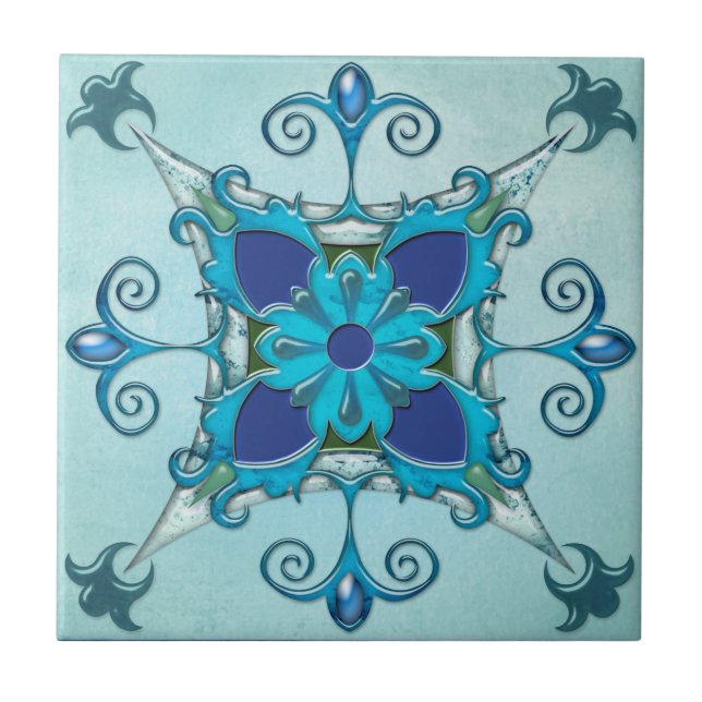 Azulejo Teal Turquoise Mediterrânica Design (Frente)