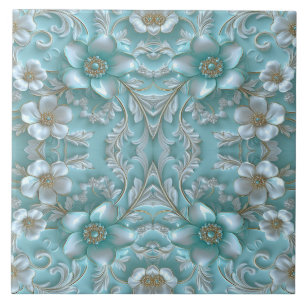 Azulejo Teal White Floral Cerâmica