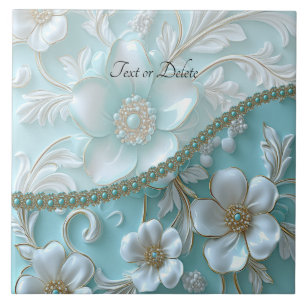 Azulejo Teal White Floral Cerâmica