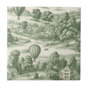 Azulejo Toile de Campo Verde com Balão de Ar Quent