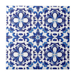 Azulejo tradicional de cerâmica portuguesa azul e
