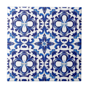 Azulejo tradicional de cerâmica portuguesa azul e 