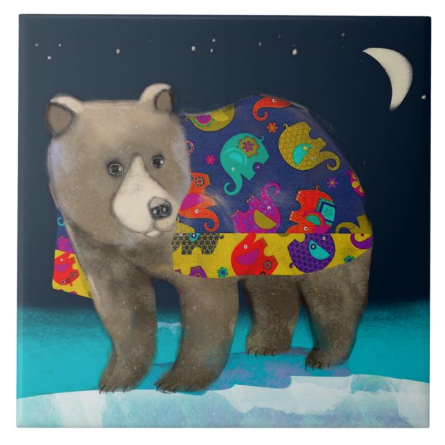 Azulejo/Trivet cerâmico de urso (6" quadrados) (Frente)