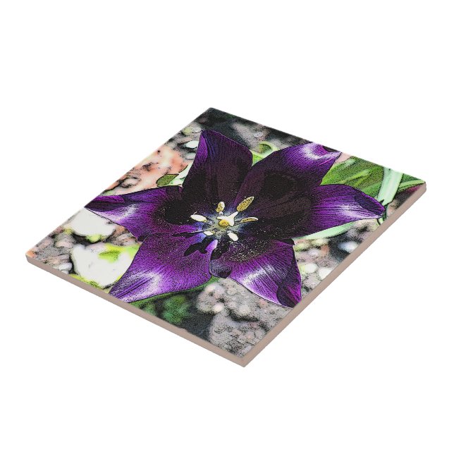 azulejo/TRIVET CERÂMICO "EGGPLANT COLORED TULIP" (Lateral)