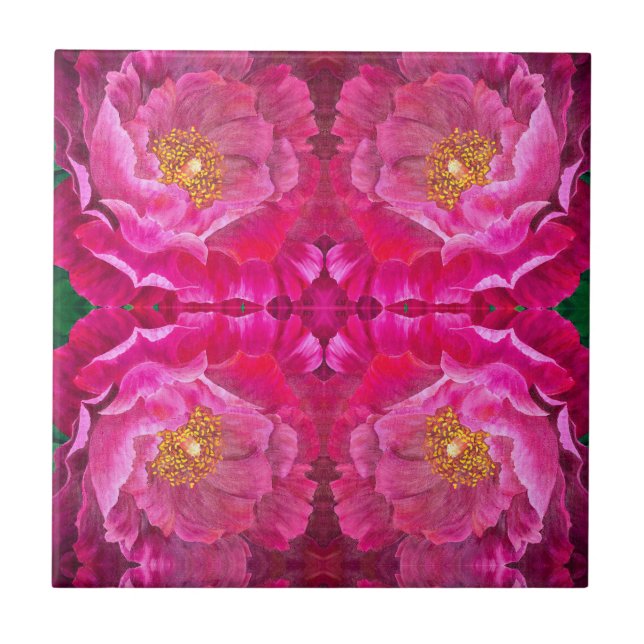 Azulejo/Trivet Cerâmico - Rosa de Cactus Rosa (Frente)