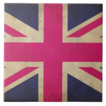 Azulejo/Trivet da bandeira de Union Jack<br><div class="desc">Uma ilustração gráfica de uma bandeira velha no rosa brilhante,  azul de Union Jack e desnata um alternativo ao vermelho,  ao branco e ao azul tradicionais</div>