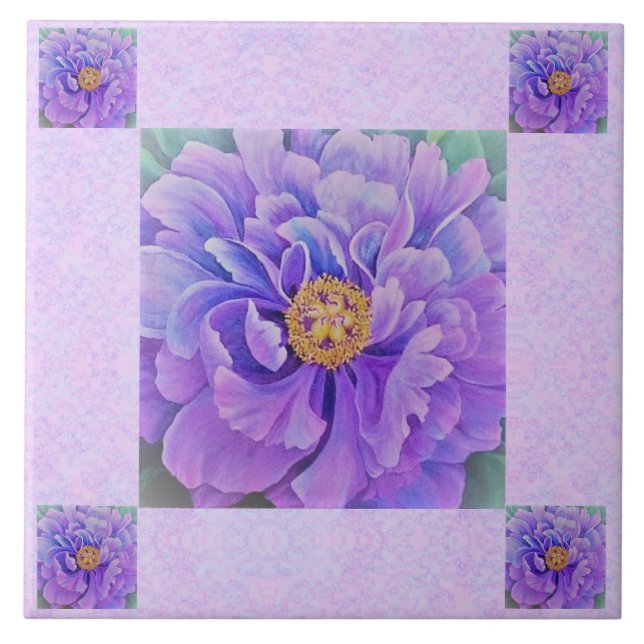 Azulejo/Trivet de cerâmica - Peonie de Lavanda (Frente)