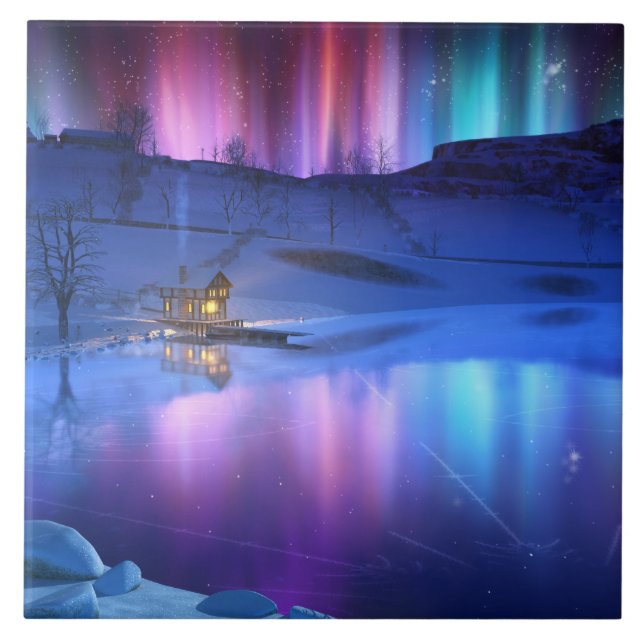 Azulejo/Trivet decorativo do arco-íris de inverno (Frente)