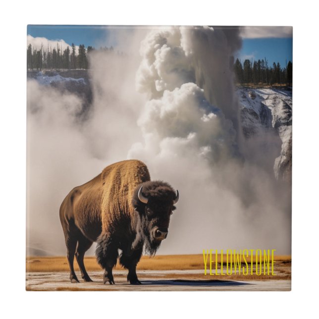Azulejo Trivet-Yellowstone Buffalo (Frente)