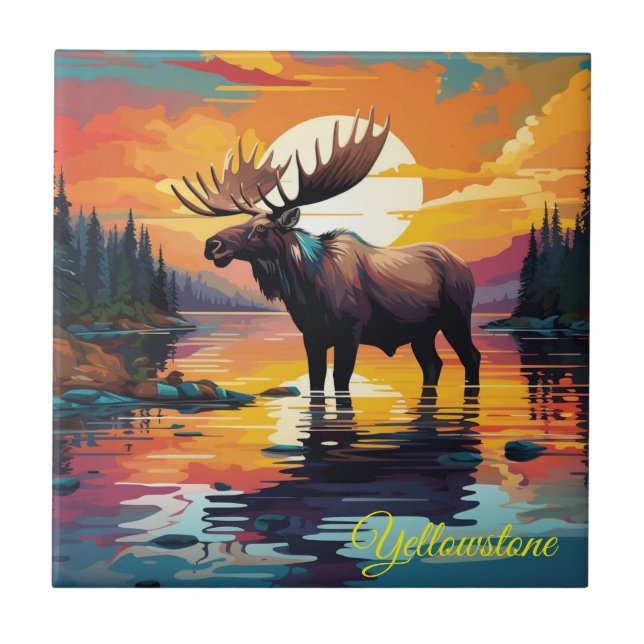Azulejo Trivet-Yellowstone Moose (Frente)