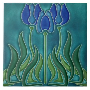 Azulejo - Tulipas Azuis Vintage Art Nouveau