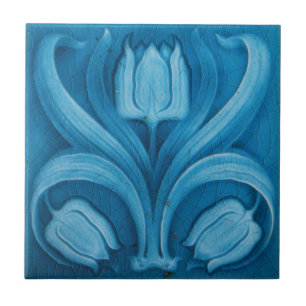 Azulejo - Tulipas Azuis Vintage Art Nouveau