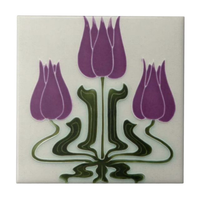 Azulejo - Tulipas Roxas Art Nouveau Vintage (Frente)
