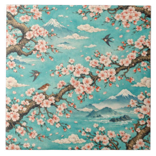 Azulejo Ukiyo-e Flor de Cerejeira Sakura