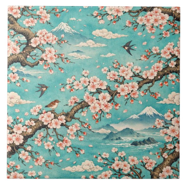Azulejo Ukiyo-e Flor de Cerejeira Sakura (Frente)