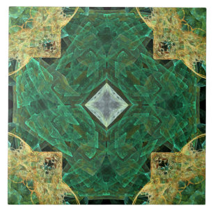 Azulejo verde Dourado do teste padrão do diamante