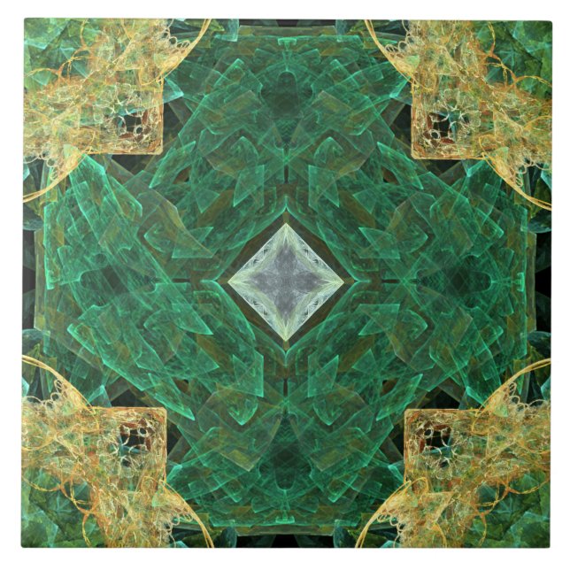 Azulejo verde Dourado do teste padrão do diamante (Frente)