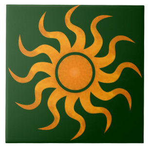 Azulejo Verde Escuro Sol Blasfêmico - Grande