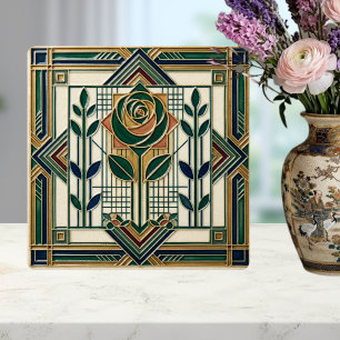 Azulejo Verde Esmeralda Geométrico Art Déco Rosa