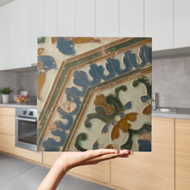 Azulejo Verde Floral Azulejos Geométrico Espanhol (Repro Spanish Geometric Azulejos Floral Green Tile
)