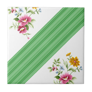 Azulejo Verde Floral Listrado