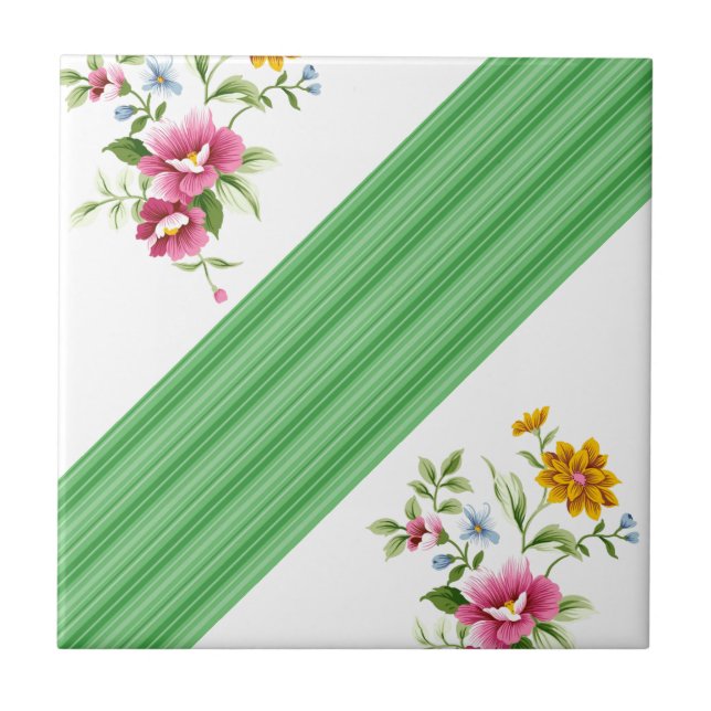 Azulejo Verde Floral Listrado (Frente)
