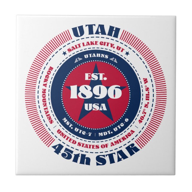 Azulejo vermelho, branco e azul Cerâmica Utah (Frente)