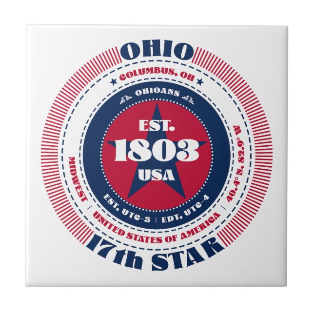 Azulejo vermelho, branco e azul cerâmico de Ohio (Frente)