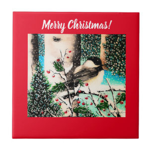 Azulejo Vermelho Chickadeter Natal