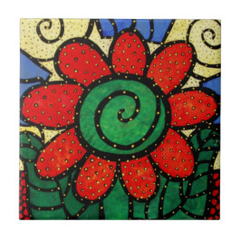 Azulejo vermelho da flor