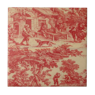 Azulejo vermelho de CreamToile do país francês d