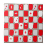 Azulejo vermelho retro de Starbursts<br><div class="desc">Este azulejo vermelho e branco retro de Starbursts é tão adoràvel era espacial que você não poderá conter seu entusiasmo. E, por que você quereria a? Características deste design inspiradas modernas do meio século dos anos 60 um fundo cinzento da urze escura e fileiras de retângulos perfeitamente imperfeitos no cinza...</div>
