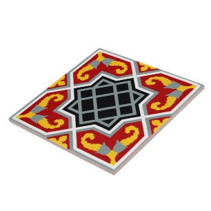 Azulejo Vintage Red Black Barcelona - Gráfico geo