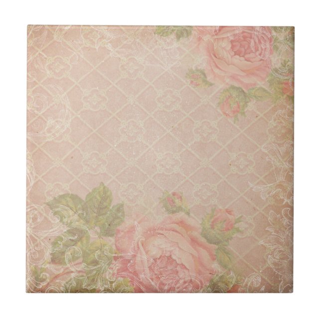 Azulejo Vintage Rosa Trellis (Frente)