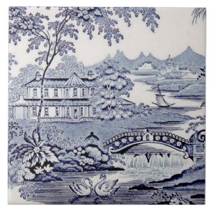 Azulejo Vitoriano Inglês Blue Willow Repro 1899