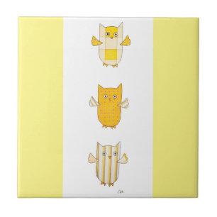 azulejo Voador de 3 Corujas Amarelas