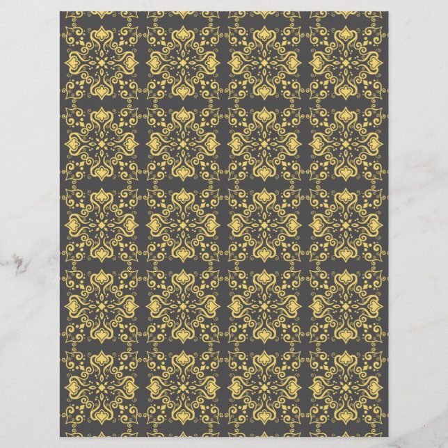 Azulejo Yellow Cinza Pattern A01b Scrapbook Paper (Frente)