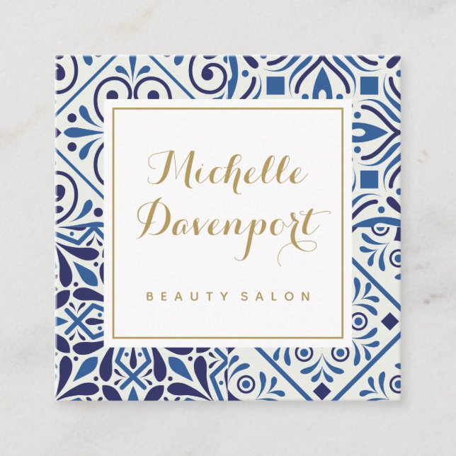 Azulejos azuis com cartão de visita quadrado (Frente)